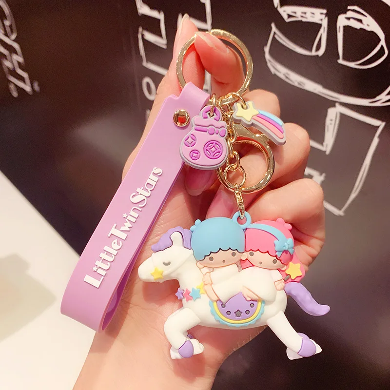 6pcs Anime Kuromi Cinnamoroll Little Twin Star Keychain Enamel Charm Key Ring 