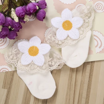 

Lovely Newborn Baby Girls Ruffle Socks Sweet Frilly Lace Princess Ankle Socks With Sunflower Applique