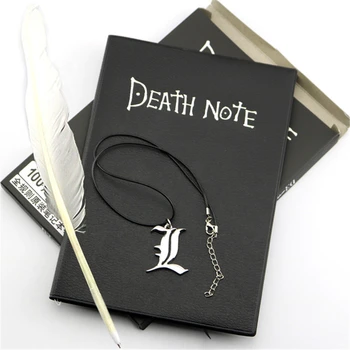 A5 Anime Death Note Notebook Set Leather Journal and Necklace Feather Pen Journal Death Note Pad for Gift D40 1