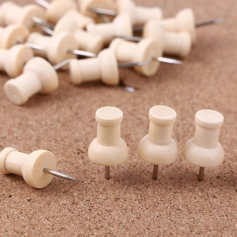 Details about   40 Pcs Wooden Thumbtack Creative Decorative Drawing Push Pins Wood Head Office 