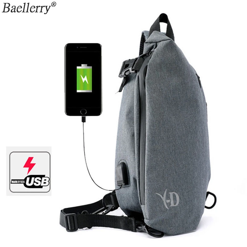 

Baellerry New Shoulder Bag Small Cell Phone Cross Body Oxford Strap Sling Men Messenger Bags Chest Pack USB Charging Chest Bags