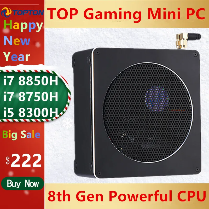 Topton игровой Мини ПК компьютер Intel i7 8850H i5 8300H Windows 10 2 * DDR4 M.2 SSD + 1*2 5 'SATA неттоп 4K UHD HDMI