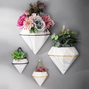 

Marble Pattern Wall-Mounted Flower Pot Without Punching Hanging Simulation Vegetable Dried Flower Pot Ceramic @LS