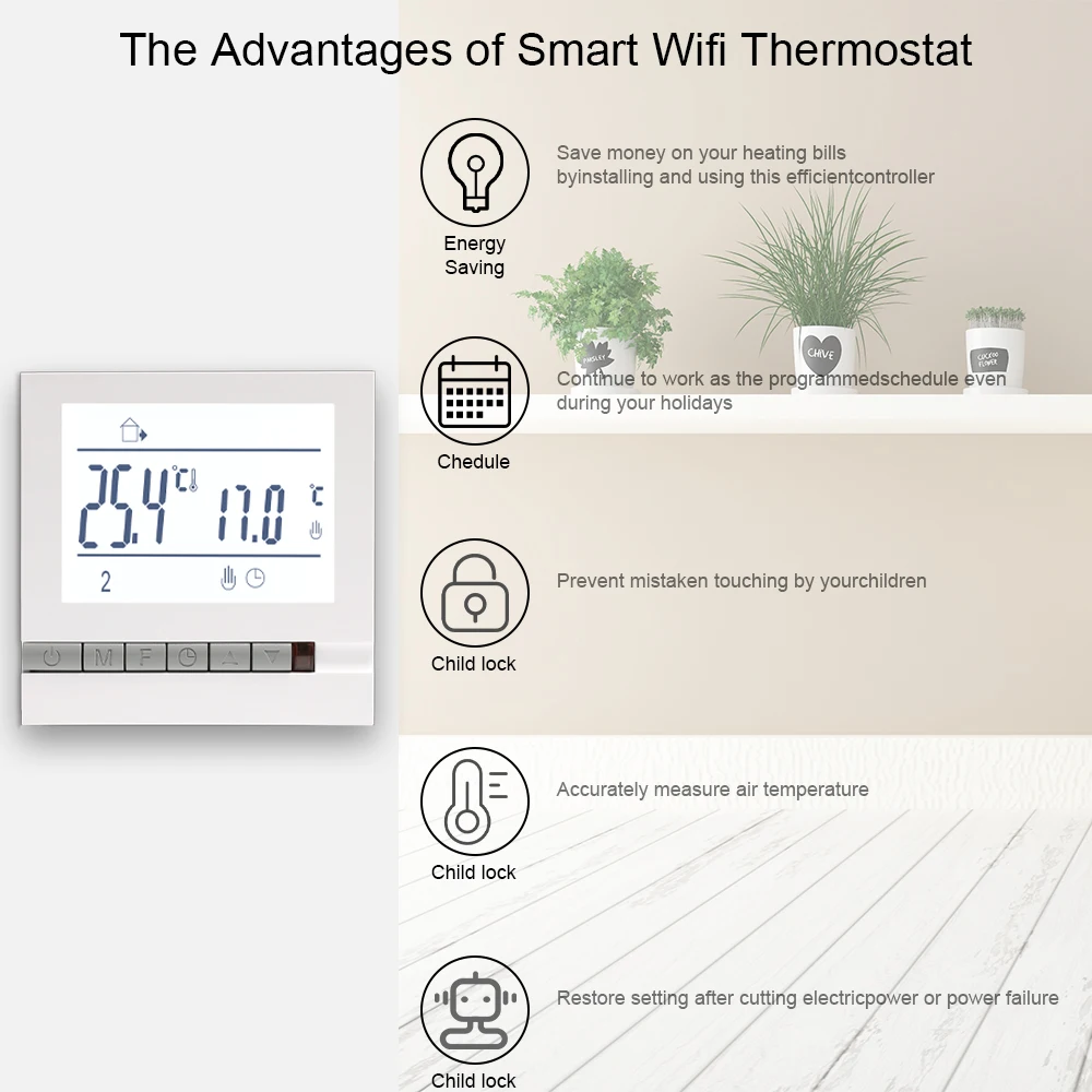 WiFi thermostat temperature controller, water/gas boiler for hydroelectric floor heating, can be used with Alexa Google Home