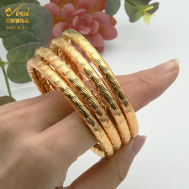 ANIID Copper Bangles Set For Women Charm African Bracelet Dubai Jewelry Gold Color Designer Arabic Luxury Fashion Hawaiian Gift B-51-4PCS