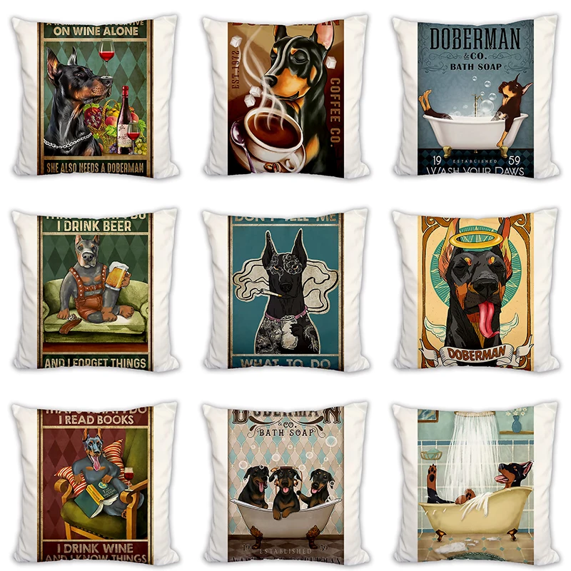 

Cushion Cover Doberman Color Poster Printed Linen Pillows Cover Car Sofa Decorative Throw Pillows Home Decoration Pillow Case