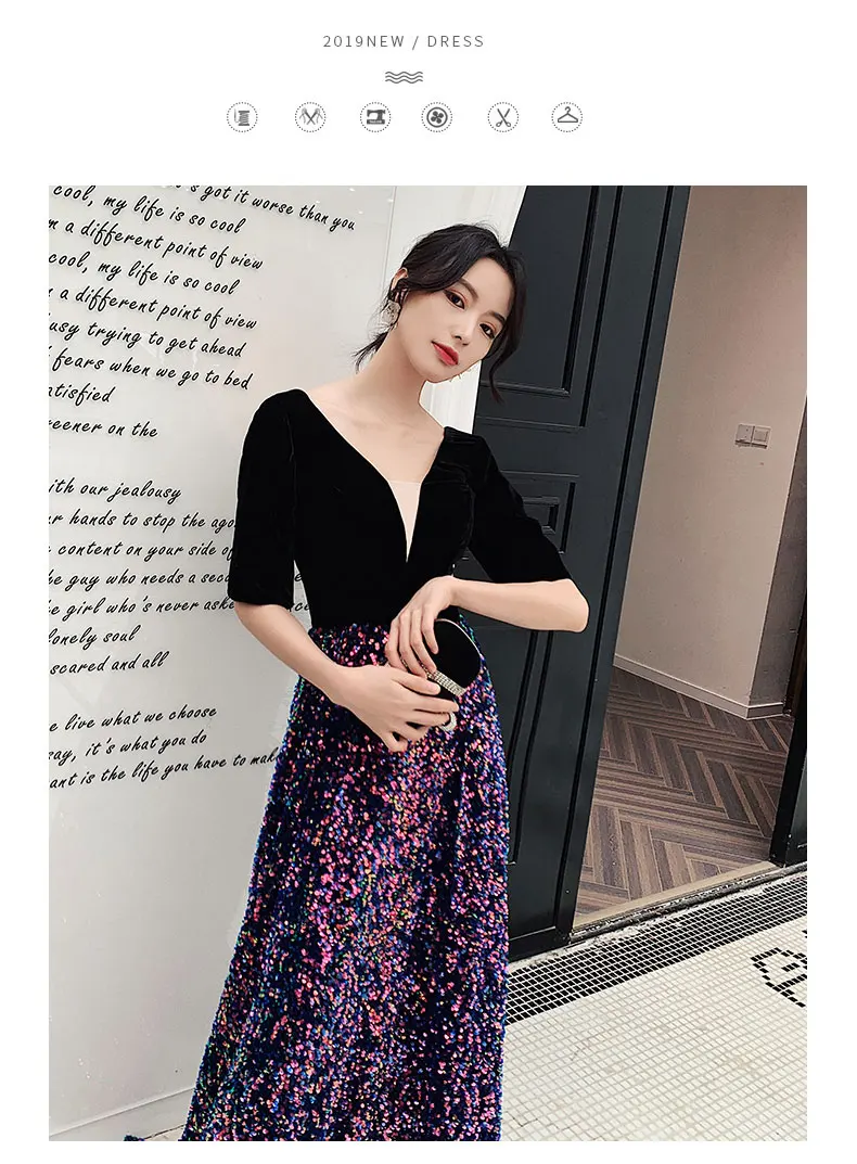 Wei yin AE0200 Robe De Soiree Новое сексуальное ТРАПЕЦИЕВИДНОЕ бархатное длинное вечернее платье с v-образным вырезом без рукавов элегантное Abendkleider