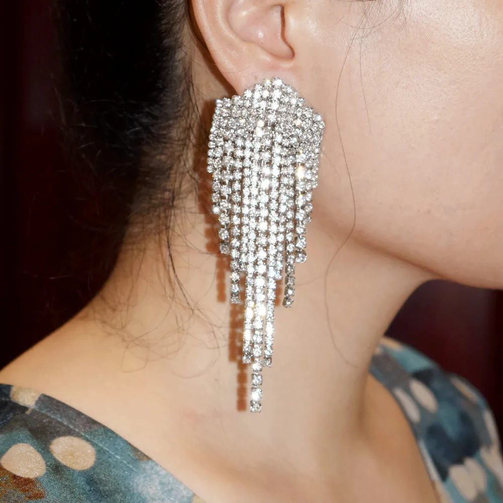 

Simple Design Full Rhinestone Chain Dangle Earrings For Women Fashion Jewelry Trendy Brand Collection Earrings Accessories