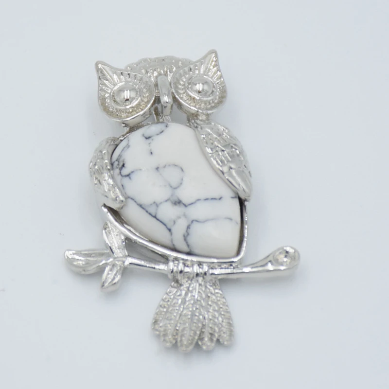 White Turquoise Серебряный цвет животное сова кулон в форме капли воды в форме натурального камня кристалл Quartzs кулон для ожерелья для женщин мужчин талисманы ювелирные изделия - Окраска металла: White Turquoise