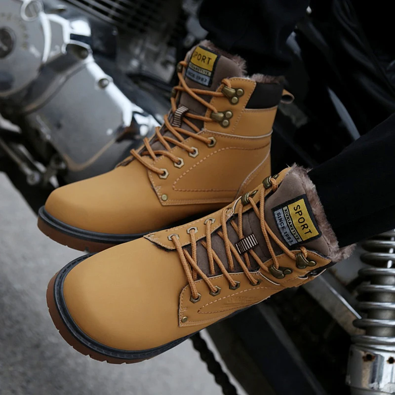 Snow Boots Men Plus Size High Top Plush Fur Warm Winter Boots Fashion Casual Waterproof Work Boots Sneakers Dropshipping AODLEE