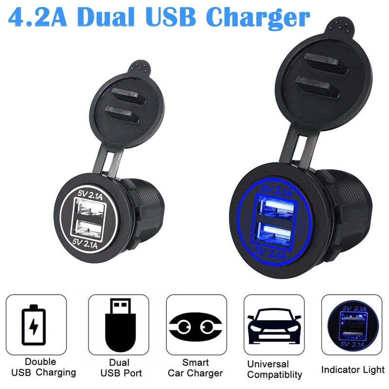 12V розетка для автомобильного прикуривателя двойной 2.1A USB порт зарядное устройство розетка светодиодный