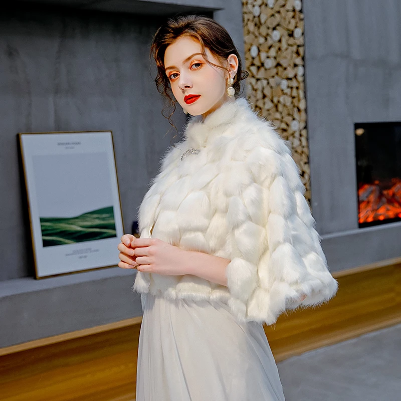 Fur Wedding Capes Faux Fur Wedding Wrap Women Bridal Party Jacket High Neckline Winter Bolero Outerwear