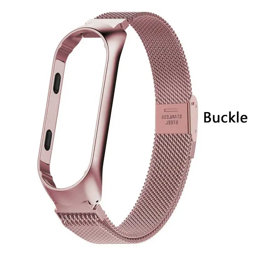 Buckle Rose pink Rovtop ремешок для Xiaomi mi Band 3 mi Band 3 ремешок для Xiaomi mi band 3 браслет для Xiaomi mi 3 магнитный металлический браслет из нержавеющей стали - Цвет: Buckle Rose pink