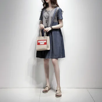 

Europe Fashion Women Denim Dress Summer 2020 New Short Sleeve Casual Ladies Dress Round Collar Women Clothing
