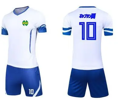 Азиатский размер для мужчин и детей, капитан Цубаса, хорошая футбольная майка, белые синие шорты, Испания y benji Japan футбол наборы, Оливер Atom Maillot - Цвет: As picture