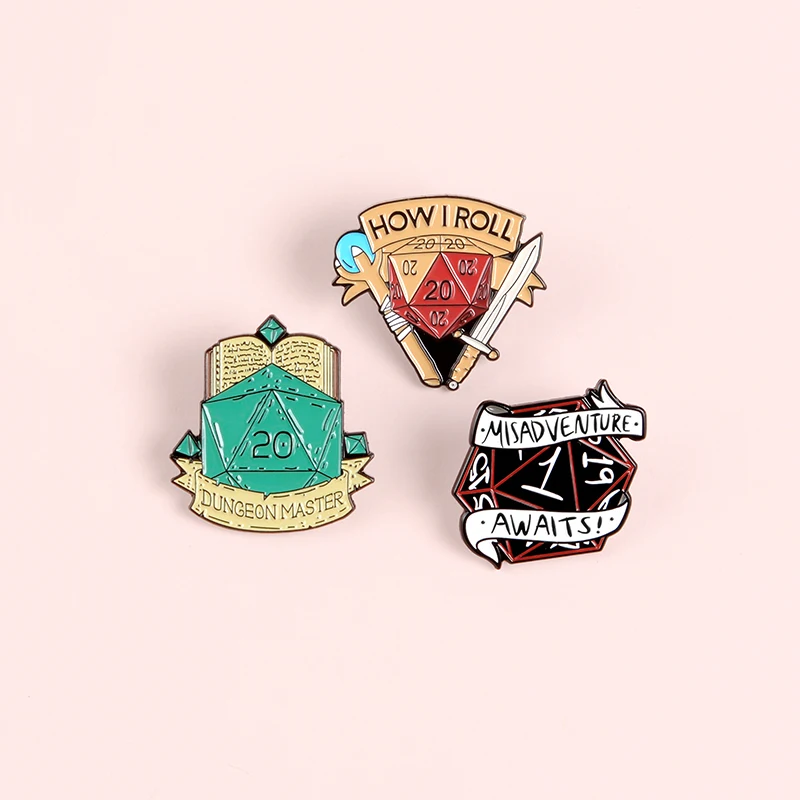 20 кубика D20 DnD эмаль на булавке на заказ Игра нагрудный знак брошь Рубашка Сумка Знак дракон и подземелья, ювелирное изделие в подарок для вентиляторы друзьям