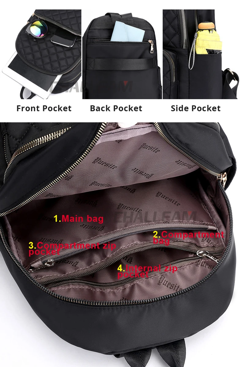 Рюкзак для путешествий, сумка, Женские Черные Водонепроницаемые рюкзаки, женские милые студенческие большие вместительные модные дамские нейлоновые школьные сумки x104