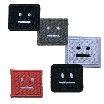

Decorative Square Patch White Black Pink Gray Smiling Face icon Embroidered Applique Patches For DIY Iron on Badges on backpack