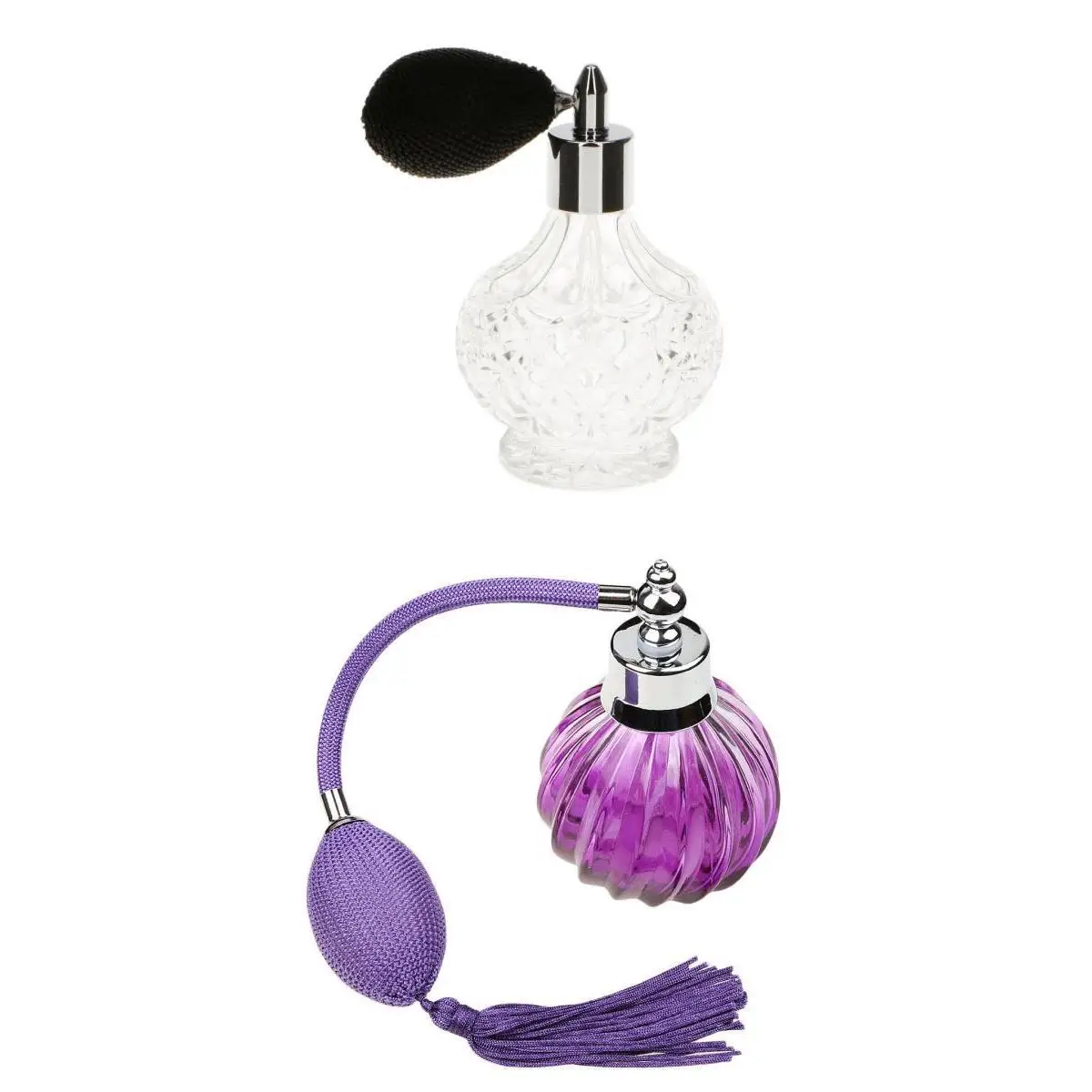 2pcs 100ml/80ml Vintage Refillable Empty Glass Perfume Bottle with Long Atomizer Spray Decor for Home Bathroom Hotel