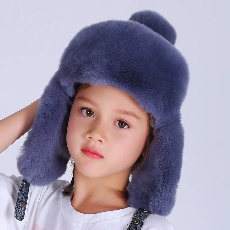 Color 6 Модные шапки с натуральным кроличьим мехом для детей; сезон осень-зима; теплая хлопковая меховая шапка для мальчиков и девочек; милая детская шапка; шапка Lei Feng; H#19 - Цвет: Color 6