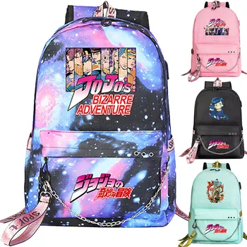 

New jojo's Wonderful Adventure Prints Boys Girls Kids School bag Women USB Chain Backpack Canvas Men Bagpack Packsack Bookbag