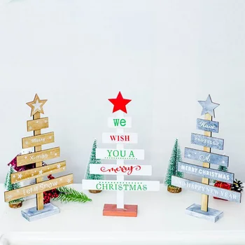 

Wooden Merry Christmas Tree Desk Table Decor Pendants Xmas Tree Ornaments Christmas Decoration Happy New Year Home Decor Gifts