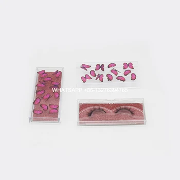 

Tropical Style Red Butterflies Mink Lash Case With Tray Custom Lashbox Packaging With Logo 20mm Mink Eyelashes Package Box