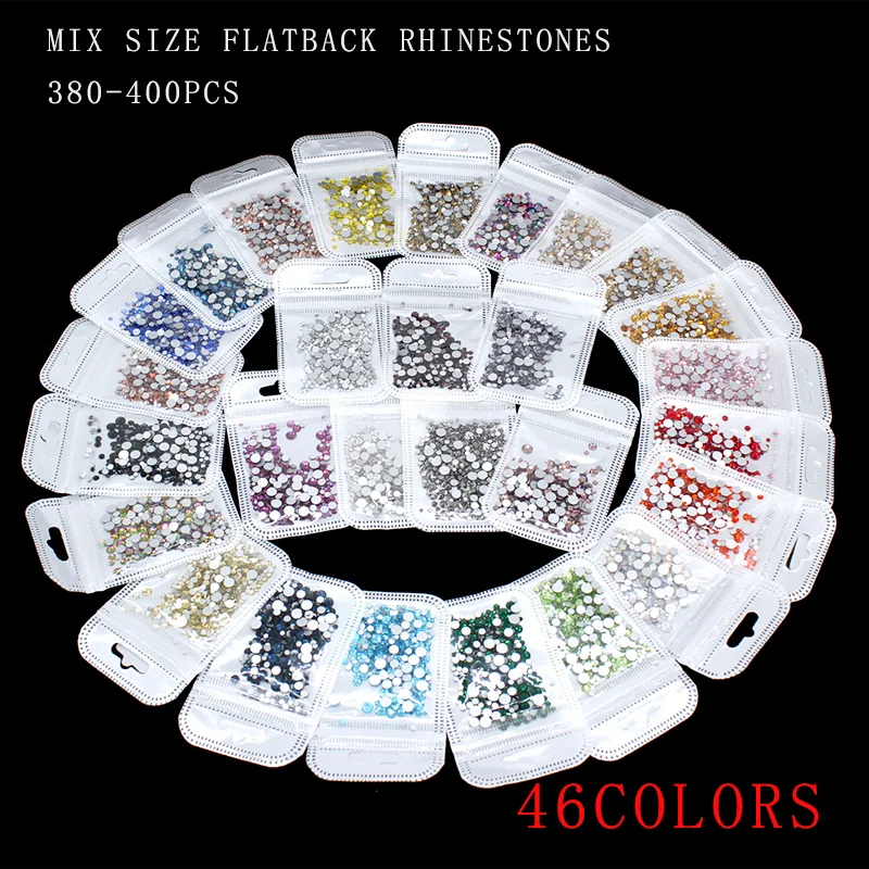 

400p ss6-ss20 mixed Round 46-colors No Hotfix Flatback Rhinestone Nail Art phone case DIY crystal glass stone cards making Beads