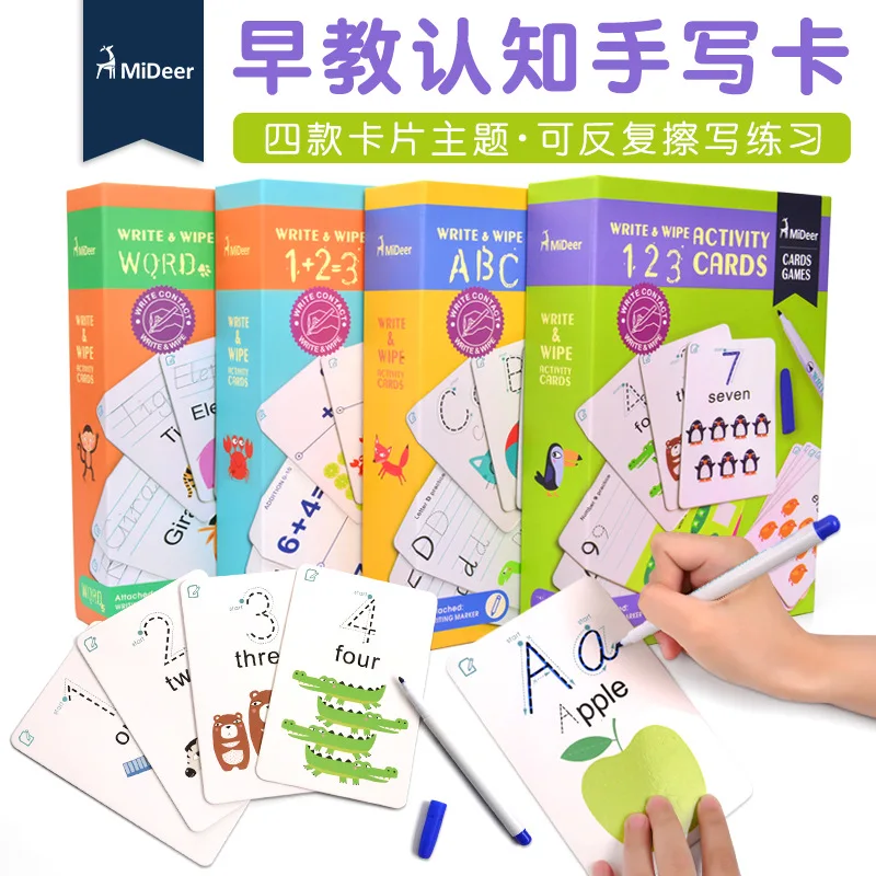 

MiDeer Mi Deer Early Childhood Flash Card Lettered with Numbers Writing Cognitive Card Wipable Write Repeated Practice Handwritt