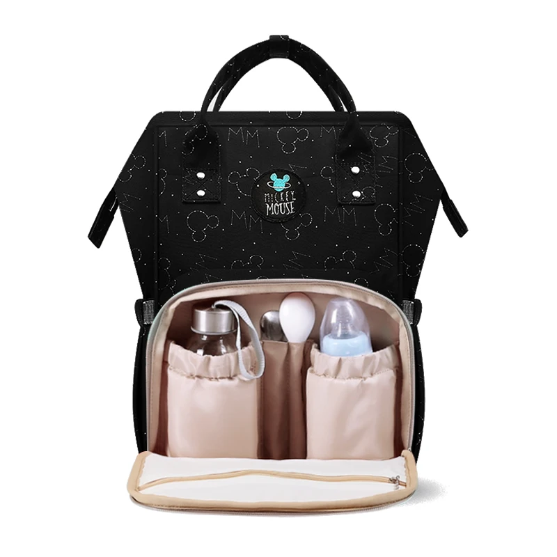 Disney Mommy водонепроницаемый мешок для подгузников бутылочка для кормления изоляционный рюкзак с USB нагревателем и 2 Крючки для прогулочных колясок DPB02