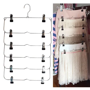 

6 Layers Metal Trouser Skirt Hanger Holder Bracket Clothes Rack Foldable Saving Hanger Clothes Hanger
