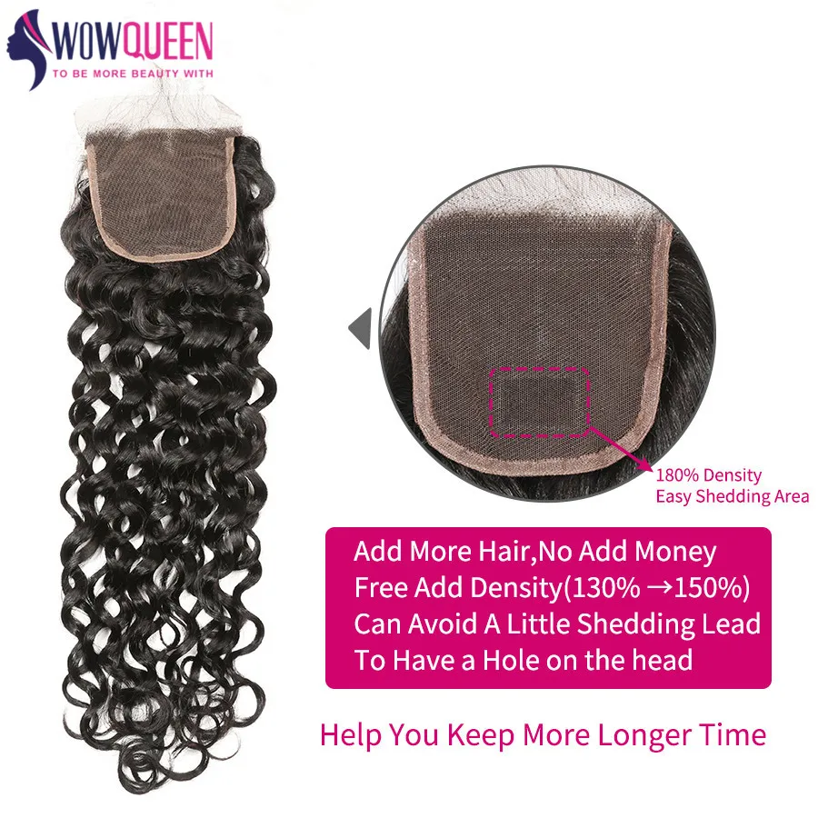 Fechamento de Wowqueen Fechamento de Fechamento de 7x7 e Pacotes de Ondas Água Remy Cabelo Brasileiro Tece Humano d' 8 Pacotes com 34 com fecho