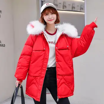 

Winter Jacket For Women 2019 New Korean Slim Down Jackets Cotton Outwear Female Student Mid-long Hooded Coat Fur Collar Parkas