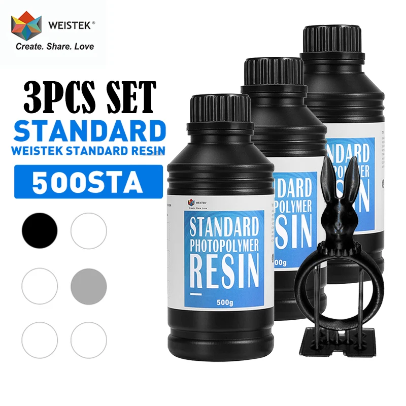 

WEISTEK 3Pcs 3D Printer Resin 500ml/1000ml UV Resin LCD UV-Curing Resin 405nm Standard Photopolymer Resin for LCD 3D Printing