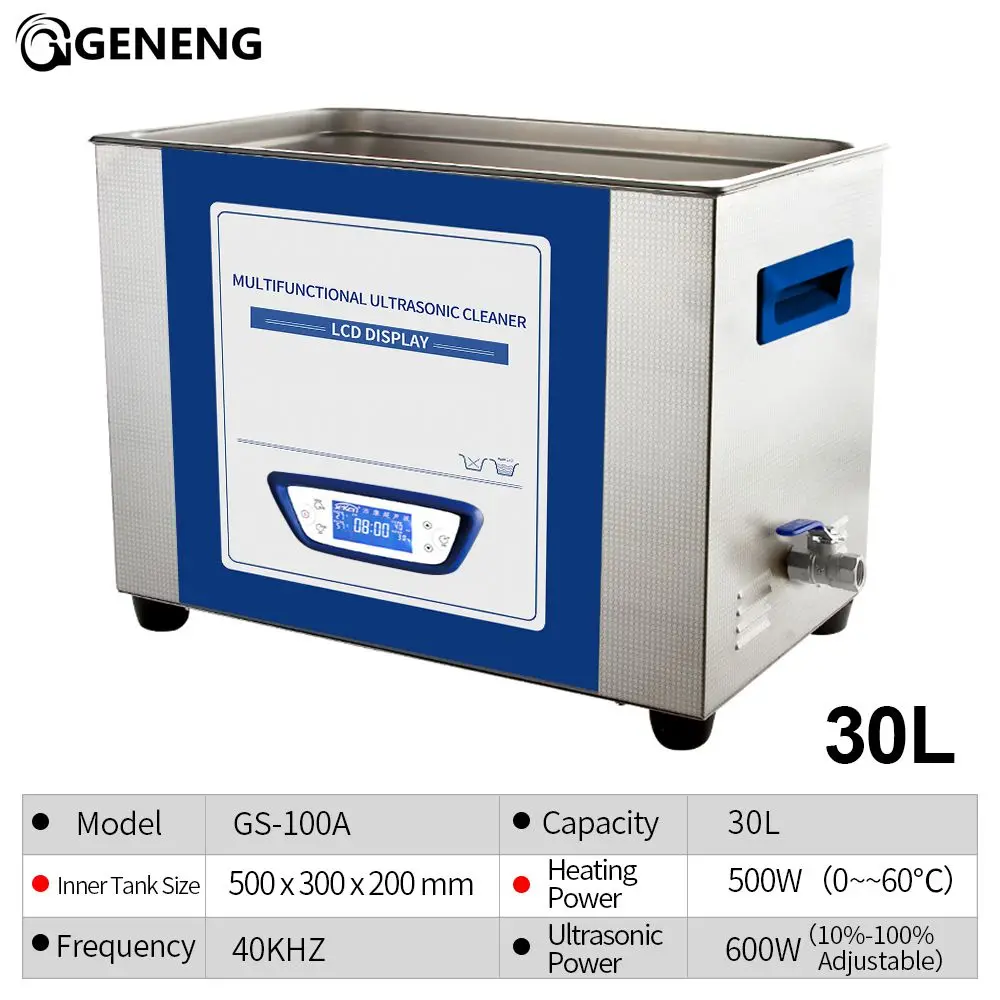 

GENENG 30L Ultrasonic Cleaner Control Sweep Frequency Degassing for Engine Oil Circuit Metals Parts Lab Equipments chain cleaner