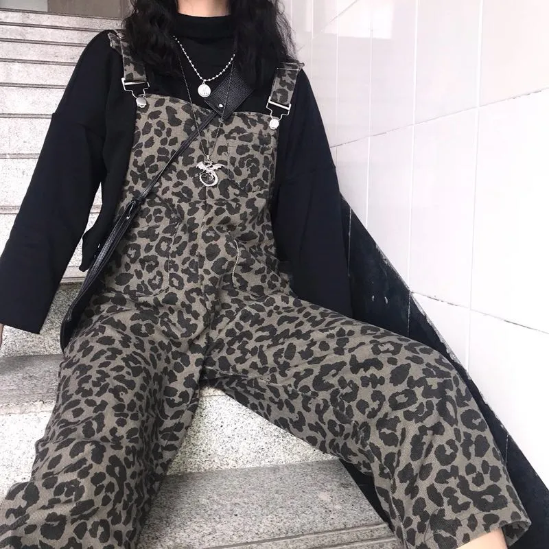 Neploe/Винтажный женский леопардовый комбинезон в стиле хип-хоп Harajuku, подтяжки в стиле ретро, сексуальная одежда для девочек Harajuku, стиль сафари, 53676