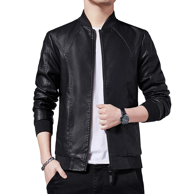 

Mens Baseball Leather Jacket Stand Collar Jackets Motorcycle Lightweight Faux Leather Warm Outwear