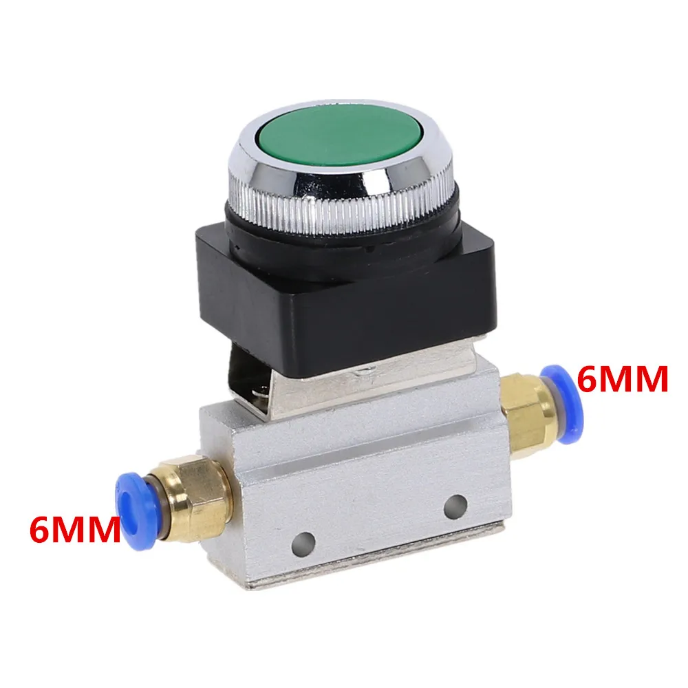 1 шт. механический клапан 1/" резьба 2 положения 3 способ зеленая плоская кнопка мгновенный пневматический клапан MOV-321PP - Цвет: 6MM