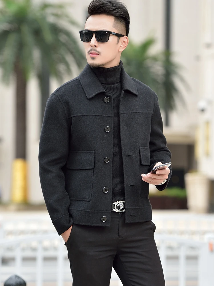 

100% Wool Coat Men Short Double-sided Wool Jacket Overcoat Korean Style Mens Coats and Jackets Casaco Masculino KJ1934
