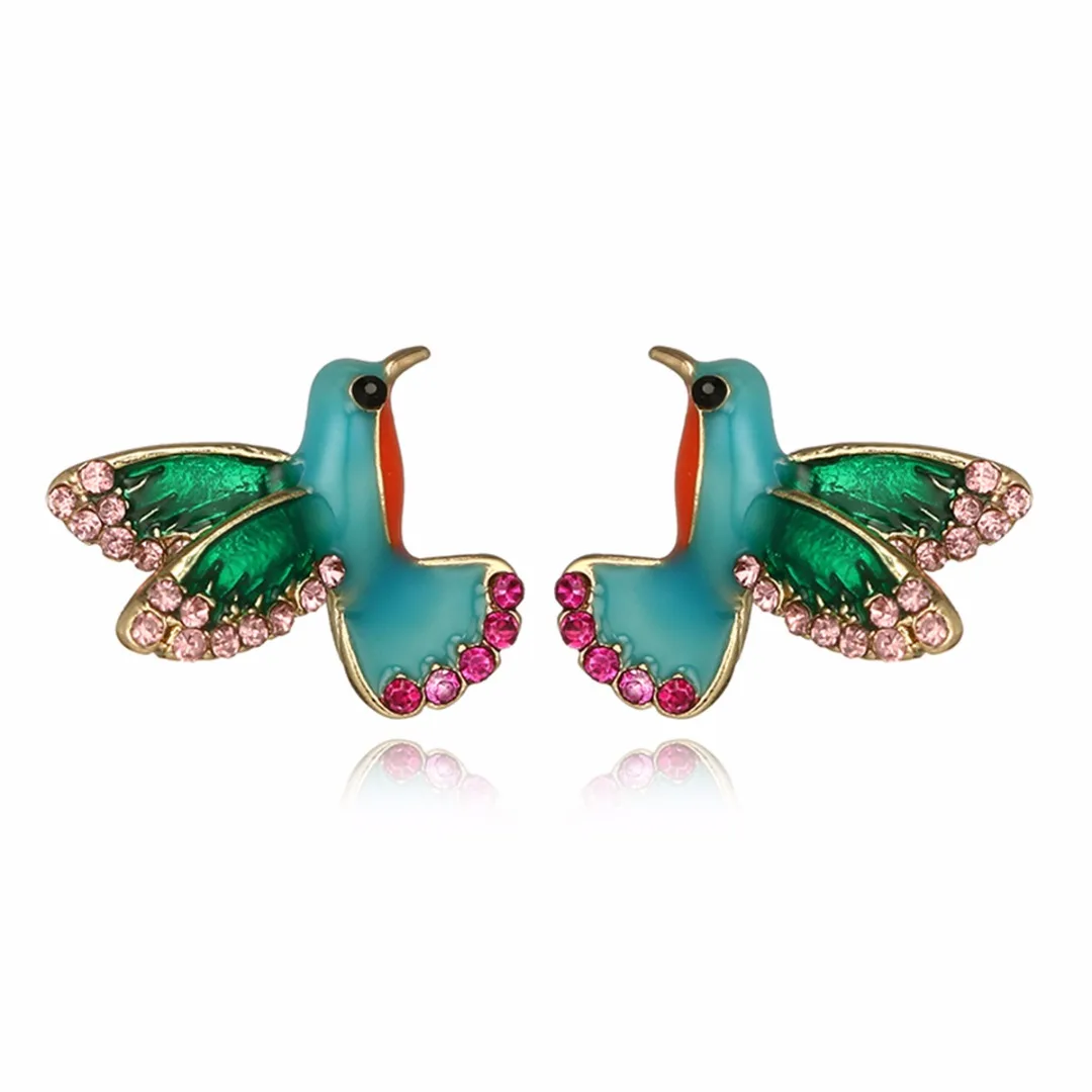 1 Pair Cute Animal Flying Bird Hummingbird Ear Stud Earrings for Women