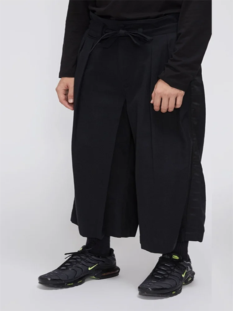 

Men's Pant Skirt Casual Pants Wide Leg Pants Spring And Autumn New Black Loose Fashion Large Size Irregular Nine Minutes Pants