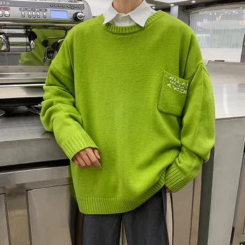 

Autumn And Winter New Chic Port Wind Sweater Round Neck Pullover Sweater Boys Korean Version Of The Loose Trend Bottoming Shirt