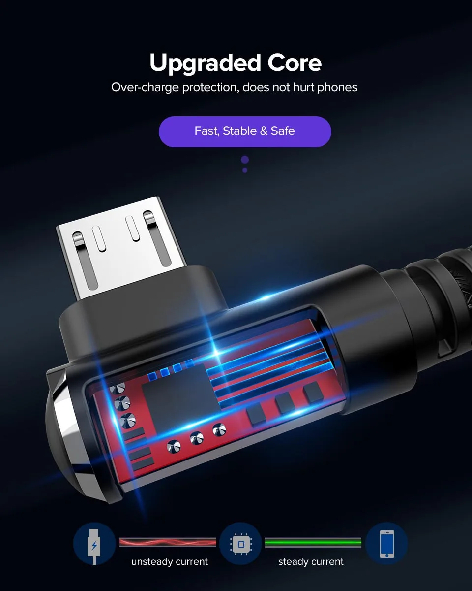 Venroii 90 градусов Micro USB кабель для samsung huawei Xiaomi USB изгиб игра Быстрый зарядный кабель Android мобильный телефон зарядный шнур