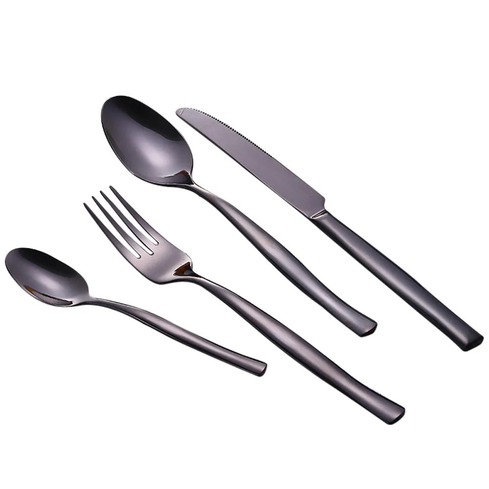 Cutlery Set 2019Top 4Pcs Set Stainless Steel Upscale Dinnerware Flatware Cutlery Fork Spoon Teaspoon Kitchen Accessories - Цвет: Black