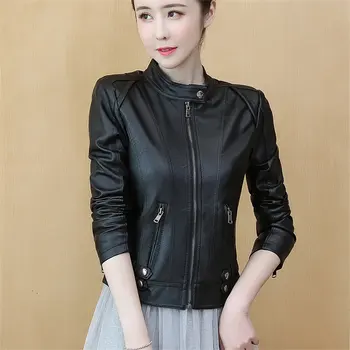 

Alien Kitty Black Cool Slimming Solid Elegant PU Leather Autumn Women 2019 Jackets Pockets Locomotive Long Sleeves Plus Coat