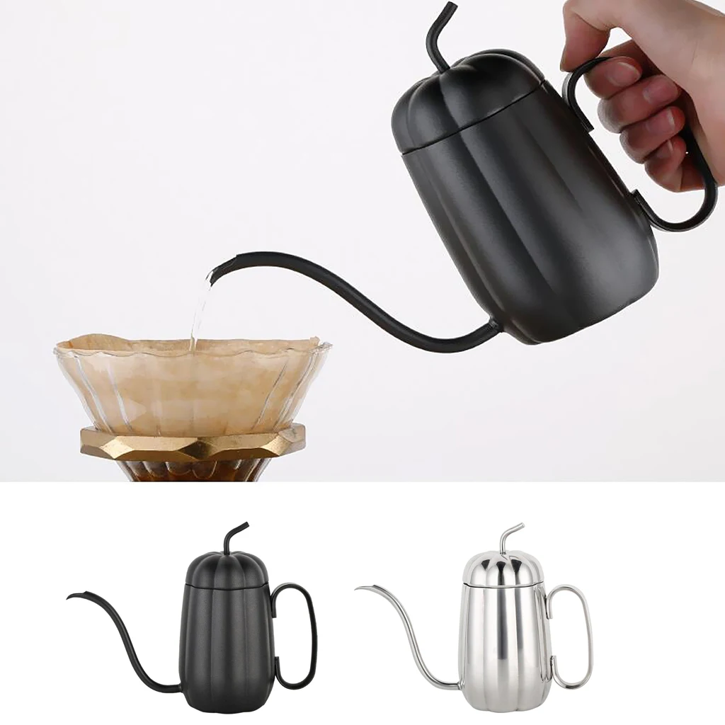450ml Drip Pot Gooseneck Pour Over Coffee Kettle 304 Stainless Steel Silver Black 2 Colors