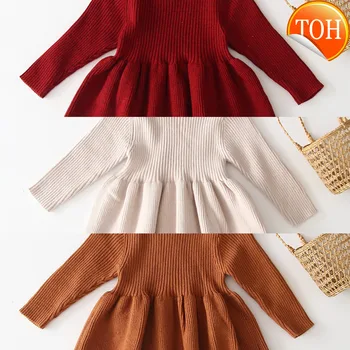 

Girls Knitted Dress 2020 autumn winter Clothes Lattice Kids Toddler baby dress for girl princess Cotton warm Christmas Dresses