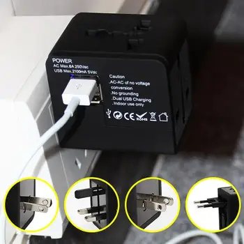 

Travel Power Adapter PC ABS Japanese Study Abroad American Business International Power Adapter Global Conversion Socket Black