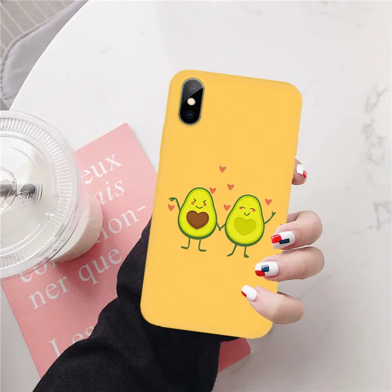 

GYKZ Cartoon Avocado Cactus Fitted Case For iPhone XS MAX X XR 7 8 6 6s Plus Cat Dinosaur Couple Phone Cover Soft Silicone Coque
