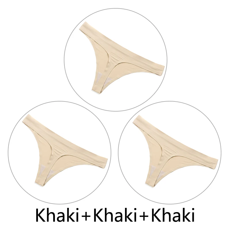 Khaki-Khaki-Khaki 3 шт./партия нижнее белье, женские стринги и стринги открытый Шелковый бесшовный стринги сексуальные трусики нижнее белье с низкой посадкой женские танга прочные трусики - Цвет: Khaki-Khaki-Khaki
